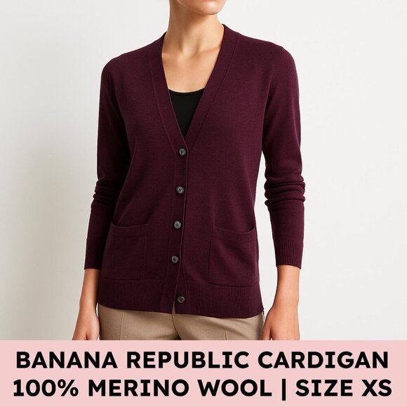 Banana Republic Sweaters - Banana Republic 100% Merino Wool Boyfriend Cardigan – burgundy XS
